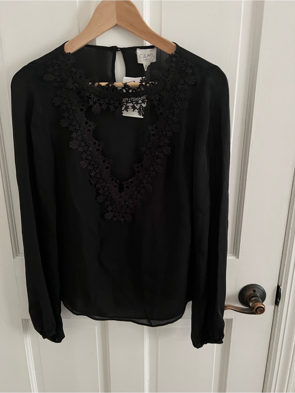 Cami NYC Black Long-Sleeve Lace-Trim Blouse